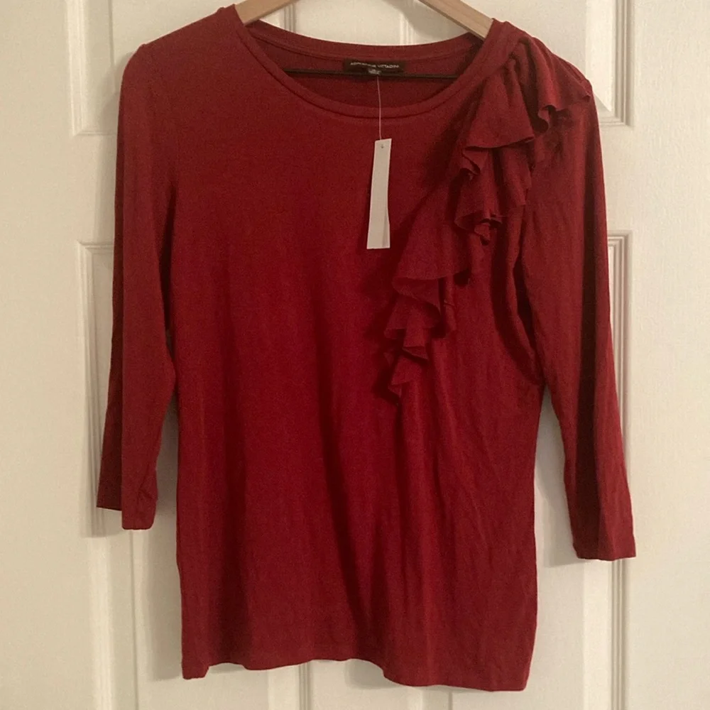 Adrienne Vittadini 3/4 Sleeve Ruffle Top Size M - Picture 1 of 7